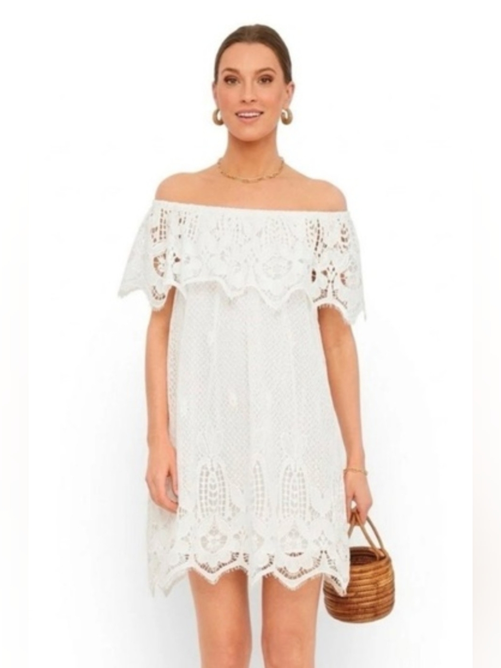 Tuckernuck White Avalon Off-The-Shoulder Lace Mini Dress Size XS